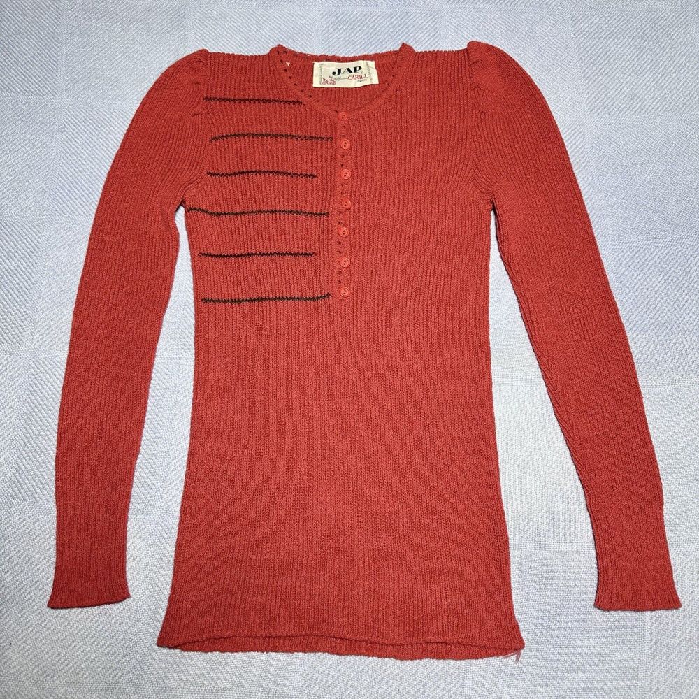 Vintage 1970s Jap Diffusion Caroll Rib Knit Button Italian Sweater Women's Sz 1